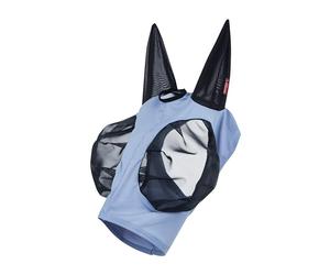 LeMieux Bug Relief Half Fly Mask - Pull On Design - Bug-Eye Eye Darts - Breathable Mesh Ears - Powder Blue - XLarge