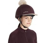 LeMieux Classique Pom Hat Silk - Detachable Faux Fur Pom Pom - Four Way Stretch To Fit Most Equestrian Riding Helmets - Damson