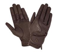 LeMieux Close Contact Glove - Breathable Fabric - Double Rein Grip - Secure Hook & Loop Fastening - Textured Branding - Brown - Small