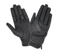 LeMieux Close Contact Glove - Breathable Fabric - Double Rein Grip - Secure Hook & Loop Fastening - Textured Branding - Black - Medium