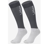 LeMieux My Competition Horse Riding Socks in Grey with Closely Woven Foot, Topside Seam and Micro Weight Stretch - Twin Pack - Medium