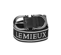 LeMieux Elasticated Belt - Bespoke Twin D-Link Buckle Branded with PU Leather and Detail - Black - Large