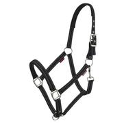 LeMieux Essential Yard Headcollar - Tough & Durable Nylon Webbing - Reflective Stitching - Neoprene Padding - Trigger Clip Throat Lash - Breakaway Leather Tab - Black - Full
