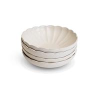 Lemieux ET CIE Dhalia 4-Piece Pasta Bowl Set Stoneware, Bowls, Dishwasher and Microwave Safe, Dish Set for 4, White