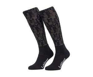 LeMieux Footsie Horse Riding Socks Logo AOP Black - Padded Sole - Moisture-wicking Yarn - Medium