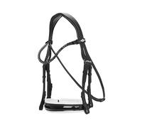 LeMieux Kudos Double Bridle - Italian Leather - Patent Leather Noseband - Crystal Browband - Black/White - Full