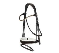 LeMieux Kudos Patent Rolled Dressage Bridle - European Leather - Detachable Crystal Browband - Black/White - Cob
