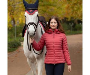 LeMieux Ladies Rose Hooded Puffer Jacket - Cranberry - Red - Size: UK16