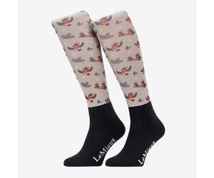 LeMieux Ladies Xmas Robins Footsie Socks - Beige - Size: Small