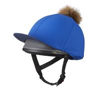 LeMieux Pom Pom Horse Riding Hat Silk in Benetton Blue with 4 Way Stretch Fabric Coordinates with Base Layers & Saddle Pads - Equestrian Headgear - One Size
