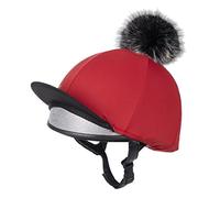 LeMieux Pom Pom Horse Riding Hat Silk in Chilli with 4 Way Stretch Fabric Coordinates with Base Layers & Saddle Pads - Equestrian Headgear - One Size