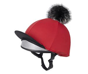 LeMieux Pom Pom Horse Riding Hat Silk in Chilli with 4 Way Stretch Fabric Coordinates with Base Layers & Saddle Pads - Equestrian Headgear - One Size