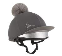 LeMieux Pom Pom Horse Riding Hat Silk in Grey with 4 Way Stretch Fabric Coordinates with Base Layers & Saddle Pads - Equestrian Headgear - One Size