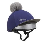 LeMieux Pom Pom Horse Riding Hat Silk in Ink Blue with 4 Way Stretch Fabric Coordinates with Base Layers & Saddle Pads - One Size