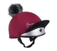LeMieux Pom Pom Horse Riding Hat Silk in Mulberry with 4 Way Stretch Fabric Coordinates with Base Layers & Saddle Pads - One Size