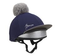 LeMieux Pom Pom Horse Riding Hat Silk in Navy with 4 Way Stretch Fabric Coordinates with Base Layers & Saddle Pads - One Size