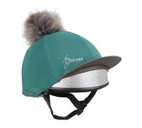 LeMieux Pom Pom Horse Riding Hat Silk in Peacock with 4 Way Stretch Fabric Coordinates with Base Layers & Saddle Pads - One Size