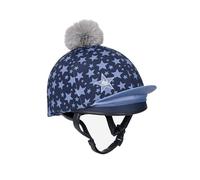 LeMieux Unisex Mini Pompom Hat Silk - Breathable Headwear with 4 Way Stretch Fabric - Snug & Secure Fit - Equestrian Headgear - Star Design - One Size - Indigo