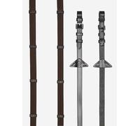 LeMieux Webbed Continental Reins - Leather Anti-Slip Hand Stops - Brown/Silver - Full