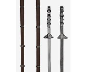 LeMieux Webbed Continental Reins - Leather Anti-Slip Hand Stops - Brown/Silver - Full