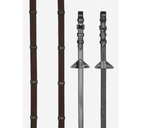 LeMieux Webbed Continental Reins - Leather Anti-Slip Hand Stops - Brown/Silver - Full