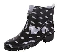 Lemigo Women Low Short Black White Wellingtons Rain Boots 4.5 UK
