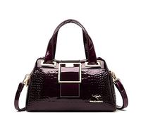 LEMITA Women'S Bags New Large Capacity Triple Layer Soft Leather Women'S Bag One-Shoulder Cross-Body Bag Crocodile Pattern Patent Leather Glossy Pouch, Fuchsia Red