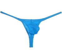 Lemja Men's Breath Hole Thong Bulge Pouch Bikini G-string Underwear T-back Male Micro T-back Thongs Blue XL
