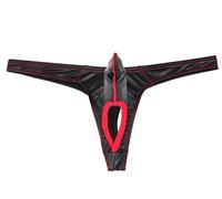 Lemja Mens Penis Sheath Cover Thongs Leather Like Nuts Out T-back Mini Brief Sexy Guy Underwear Lingerie G-string Underpants Red L