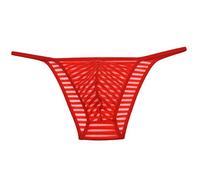 Lemja Men's Rope Bikini Brief Mesh Striped Guys Sexy Mini Briefs Pouch Underwear Red M