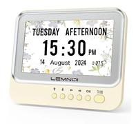 Lemnoi 7 Inch Digital Calendar, Senior Clock with Date and Day of the Week, Wall Clock for Dementia Patients with Temperature, 15 Alarm Clocks and Medication Reminder (7 Inch White)
