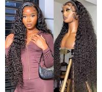 Lemoda Full 13x4 Water Wave Lace Frontal Wigs Human Hair 12A HD Transparent Deep Wave Lace Frontal Wig Pre Plucked 12A Brazilian Wet and Wavy Virgin Human Hair Wigs for Women 28Inch