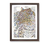 Lemodern Opard On Alert Modern Bg Framed Print | A2 Walnut Framed Wall Art | Ready to Hang | Modern Nature Picture | Living Room Bedroom Lounge Office
