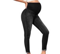 Lemoiitea Denim Trousers for Women Maternity Over The Belly Elastic Waist Long Pants Casual Pregnant High Waist Belly Support Denim Pants Fashion Pregnancy Jeans with Pockets