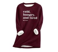 Lemoiitea Fashion Letter Print Sweatshirt for Women Casual Loose Round Neck Long Sleeve Pullover Blouse Winter Warm Lined Fleece Sweatshirt Thickened and Velvet Keep Tops
