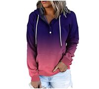Lemoiitea Fashion Solid Basic Sweatshirts Casual Long Sleeve Pocket Tops Stylish Quarter Button Hooded Sweatshirts Drop Shoulder Pullover Blouse Fall Winter Loung Sweatshirts Purple