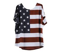 Lemoiitea Independence Day T-Shirt Plus Size Summer Womens Short Sleeve Tops V Neck Trendy Casual Shirts Fashion Loose Tunic Basic Tees American Flag Shirt USA 4th of July Stars Stripes Blouse Red