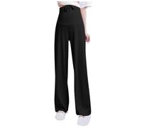 Lemoiitea Pregnancy Long Pants Women's Casual Over The Belly High Waist Wide Leg Pants Drawstring Baggy Trousers Elastic Waist Belly Support Pants Maternity Thin Pants Outdoors Black