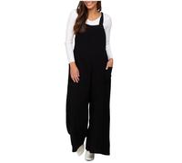 Lemoiitea Pregnant Overalls Women's Casual Maternity Jumpsuit Black Sleeveless Loose Fit Drawstring Pockets Thermal Fleece Lined Warmth Size L