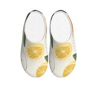 Lemon Abstract Women's Slippers Flannel House Slippers for Men Summer Fruit Non-Slip Warm Winter Shoes for Indoor Outdoor UK 8-9