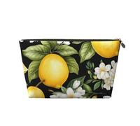 Lemon and Flower Leather Cosmetic Bag - Large Capacity Portable Travelling Toiletry Bag, Suitable for Daily and Travelling Use