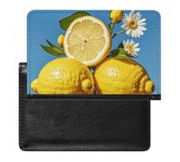 Lemon And Flower Passport Holder with 3 Card Slots, Portable PU Leather Travel Wallet, Slim Protective Cover for Passport, ID, Credit Cards