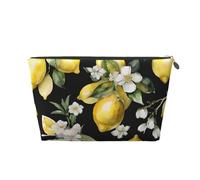 Lemon and Flower Print Travel Makeup Bag Cosmetic Toiletry Bag Wash Bag Multifunctional Storage with Zipper for Women Girls Silver