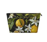Lemon and Flower Printed Travel Cosmetic Bags with Gold Zipper Makeup Organizer Cosmetic Case Toiletry Bag for Women Mom Girls