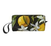 Lemon and Flower Printed Travel Makeup Bag Portable Cosmetic Bag Makeup Case Toiletry Handbag Organiser for Women