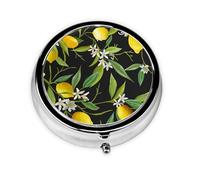 Lemon and Flower PrintMeta Pill Box 3 Compartment Medicine Case,Portable Organizer