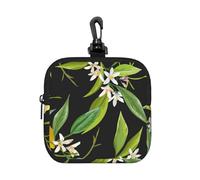 Lemon and Flower, Square Zipper Storage Bag, Neoprene Coin Purse, Small Wallets, Change Pouch, Change Purse