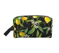 Lemon and Flower Water-Resistant Travel Toiletry Organizer Bag, Large Capacity Portable Cosmetic Storage for Gym/Daily Essentials
