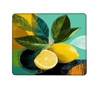 Lemon and Leaf Desk Mouse Pad, Bright Yellow Citrus Design Stitched Edge Mousepad, Rubber Non-Slip Washable Gaming Mouse Pad for Home and Office Computer, Laptop Square 8x10 Inch
