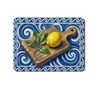 Lemon and Leaf Dish Drying Mats for Kitchen, Blue Waves Vintage Absorbent Rubber Dish Drainer Mat, Summer Coastal Pu Leather Drying Pad 18x24 Inch